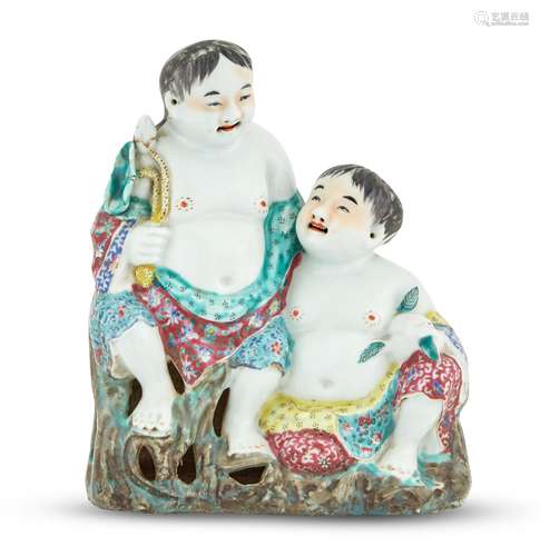 A Chinese Enameled Porcelain Model of HeHe Erxian