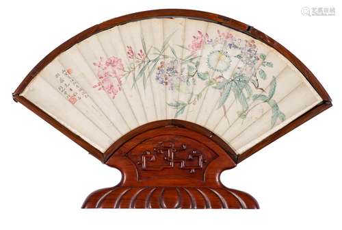 A Chinese Painted Fan Leaf by Fang Zhen