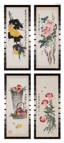 Four Chinese Paintings after Qi Baishi