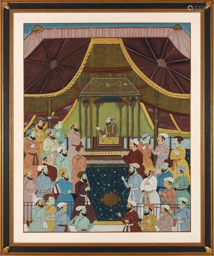 A Large Indian Mughal Painting of a Royal Court Scene 18th C...