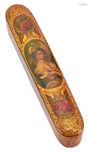 A Persian Painted and Lacquered Pen Box