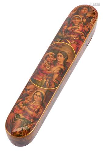 A Rare Persian 'Mother and Child' Lacquer Pen Case