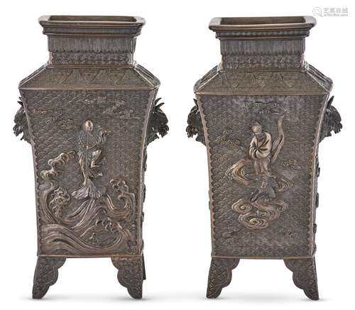 A Pair of Japanese Bronze Vases