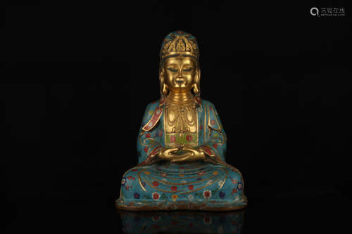 Cloisonne filigree enamel sitting Guanyin