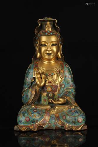 Cloisonne filigree enamel sitting Guanyin