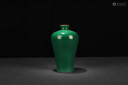 Monochrome green glazed plum bottle