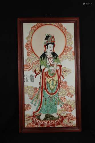 Red and Green Color Guanyin Statue Porcelain Plate