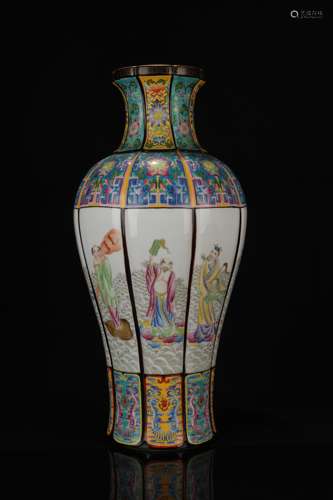 Enamel Open Window Eight Immortals Olive Bottle