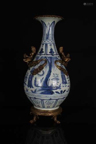 Blue and white inlaid jade pot spring botle