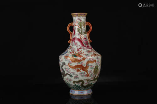 Famille rose Dragon pattern double ear bottle