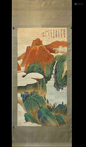 China Zhang Daqian Green Landscape Hanging Scroll