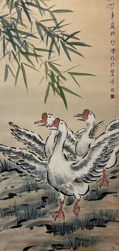 China Xu Beihong Flock Geese Vertical axis