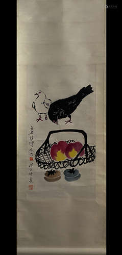 China Qi Baishi Xu Beihong Flower and Bird Vertical axis