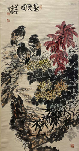 China Li Kuchan- Flower and Bird vertical shaft