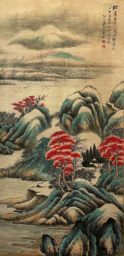 China Zhang Daqian Green Landscape Hanging Scroll