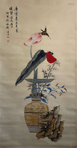 China Xie Zhiliu- Flower and Bird vertical shaft