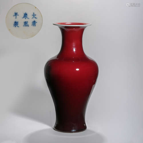 KANGXI RED GLAZE VASE, QING DYNASTY