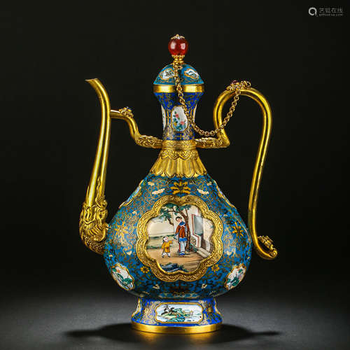 CHINESE QING DYNASTY PURE GOLD ENAMEL COLOR EWER