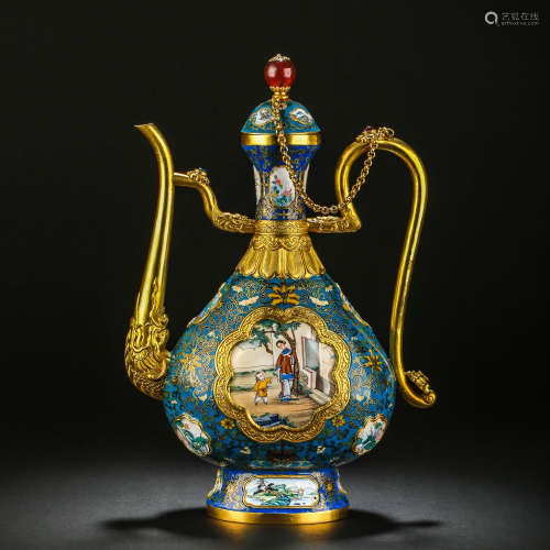 CHINESE QING DYNASTY PURE GOLD ENAMEL COLOR EWER