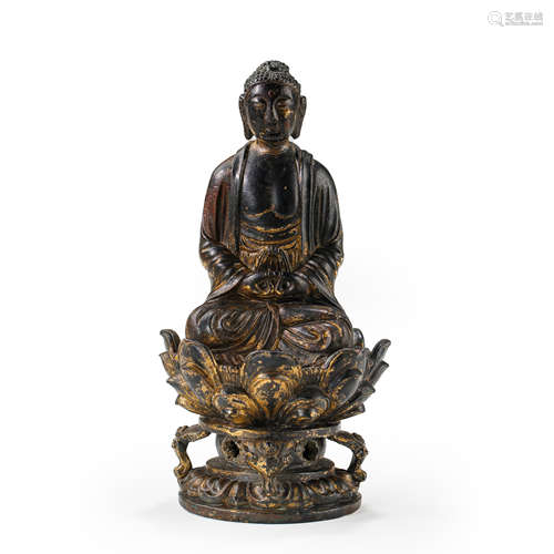 CHINESE LIAO DYNASTY GILT BRONZE BUDDHA STATUE