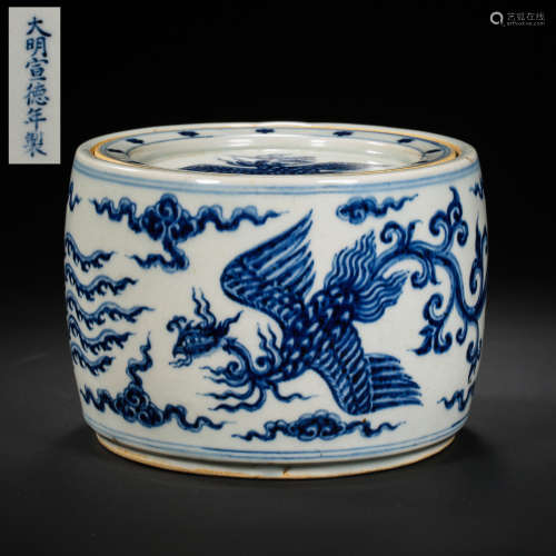 CHINESE BLUE AND WHITE CRICKET JAR FROM XUANDE PERIOD, MING ...