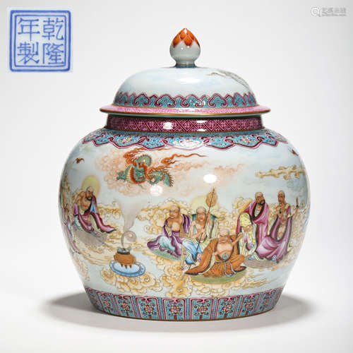 CHINESE FAMILLE ROSE JAR WITH LID FROM QIANLONG PERIOD, QING...