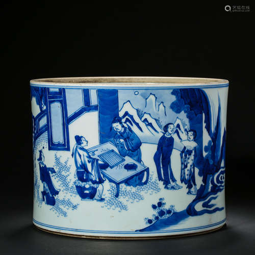 CHINESE QING DYNASTY BLUE AND WHITE PEN HOLDER