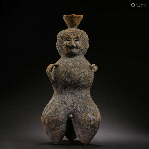 GRAY POTTERY FIGURE, RED MOUNTAIN CULTURE, CHINA