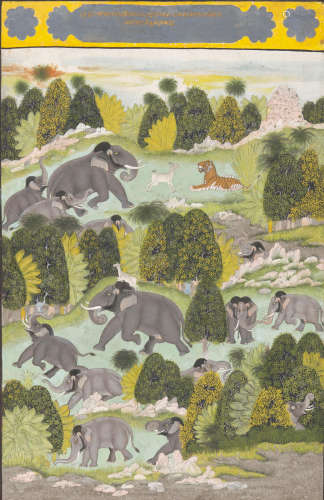 AN ILLUSTRATION FROM A PANCHATANTRA SERIES: A HERD OF ELEPHA...