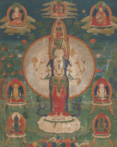 A THANGKA OF ELEVEN-HEADED AVALOKITESHVARA