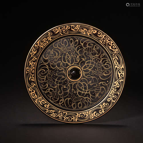 ANCIENT CHINESE GILT BRONZE MIRROR