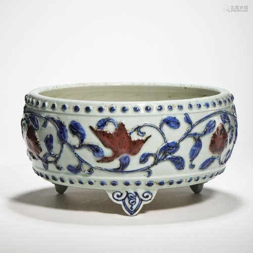 CHINESE BLUE AND WHITE UNDERGLAZED RED BRUSH WASH, YUAN DYNA...