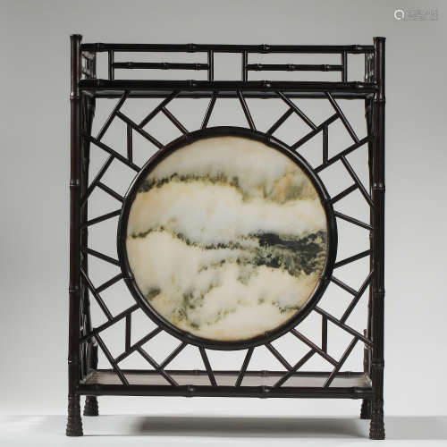 CHINESE ROSEWOOD BOOKCASE INLAID WITH MARBLE, QING DYNASTY