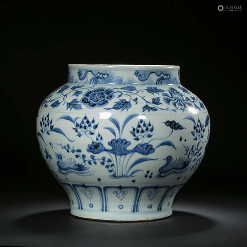 YUAN DYNASTY BLUE AND WHITE POT, CHINA