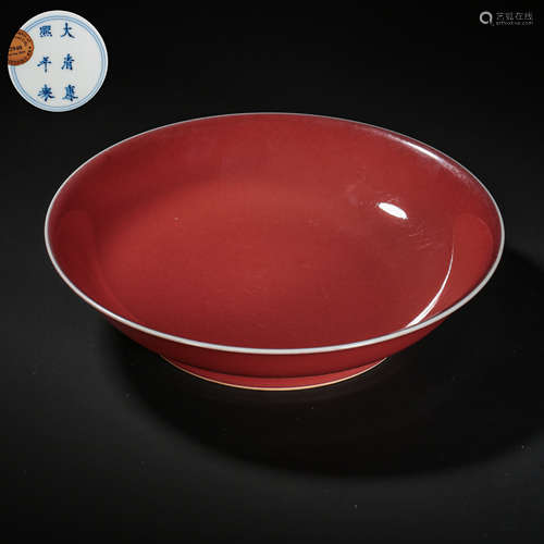 RED GLAZED PLATE FROM KANGXI PERIOD, QING DYNASTY