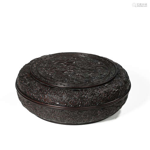 RED SANDALWOOD ROUND BOX FROM QING DYNASTY, CHINA