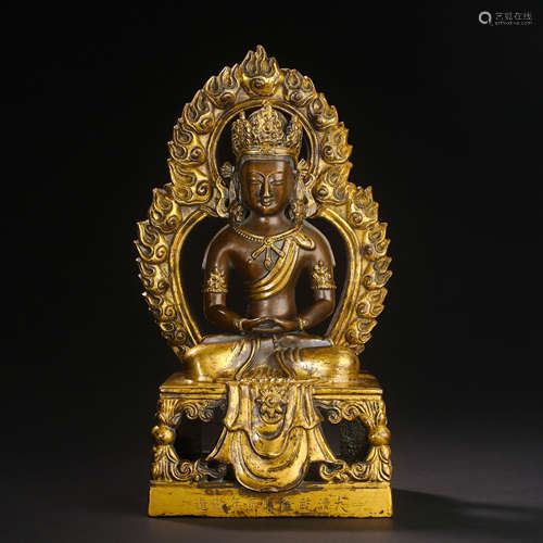 CHINESE QING DYNASTY GILT BRONZE BUDDHA STATUE