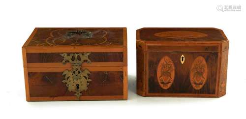 **George III Inlaid Tea Caddy and Document Box (2pcs)