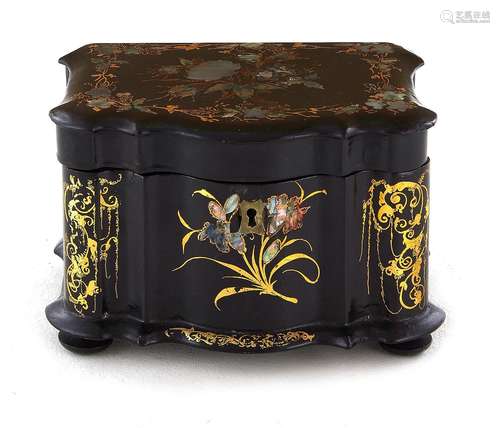 Victorian Gilded Nacre-Inlaid Papier-Mache Tea Caddy