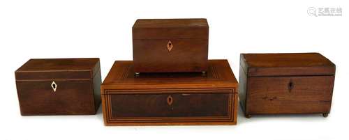 **English Mahogany Tea Caddies and Document Box (4pcs)