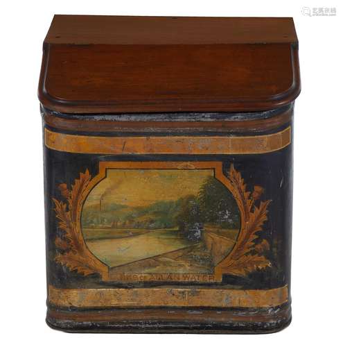 Scottish Mahogany and Scenic Tole-Painted Tea Box