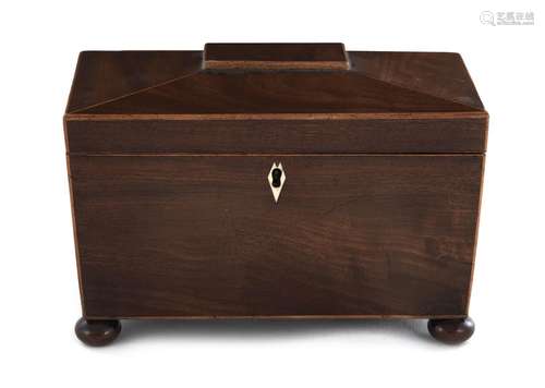 **Georgian Inlaid Mahogany Sarcophagus-Form Tea Caddy