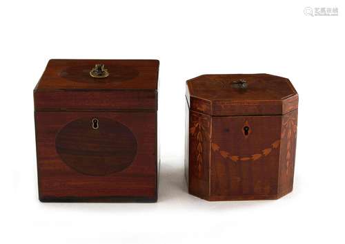 **George III Inlaid Mahogany Tea Caddies (2pcs)