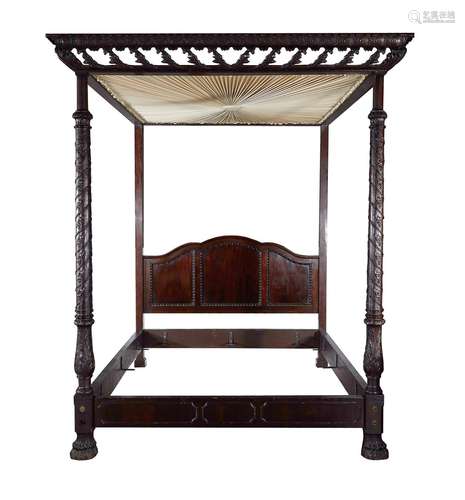 George III Highly-Carved Mahogany Four-Post Tester Bed