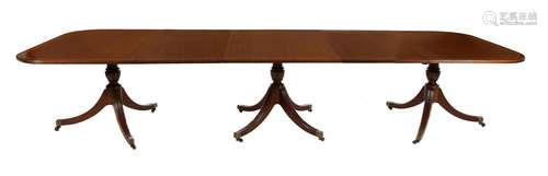 Georgian Style Inlaid Mahogany Triple-Pedestal Dining Table