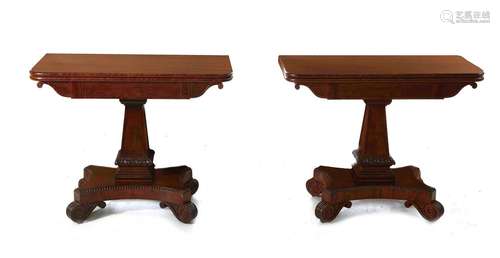 Rare Pair William IV Figured Mahogany Games Tables