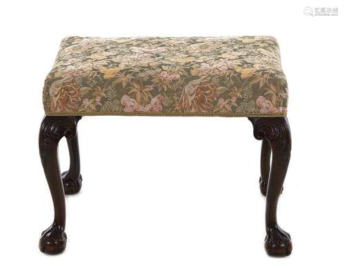 Chippendale Carved Mahogany and Upholstered Bench