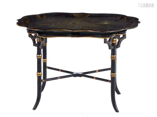 English Painted Tole Ware Tray on Stand