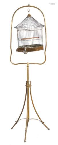 French Art Deco Brass Birdcage on Stand