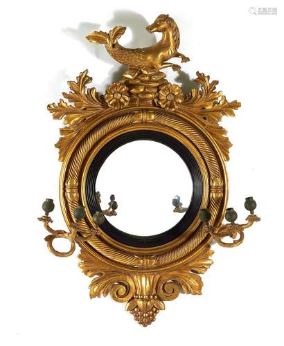 Regency Carved Giltwood Girandole Mirror